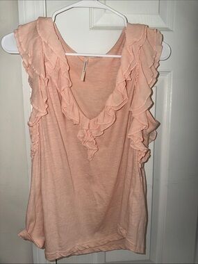 Anthropologie Peach Ruffle V-Neck Sleeveless Camisole